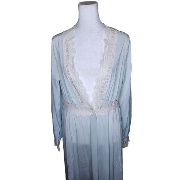 Vintage 70s Olga Peignoir Set Lace Trim Robe Gown Womens Size 36 Blue - Picture 4 of 12
